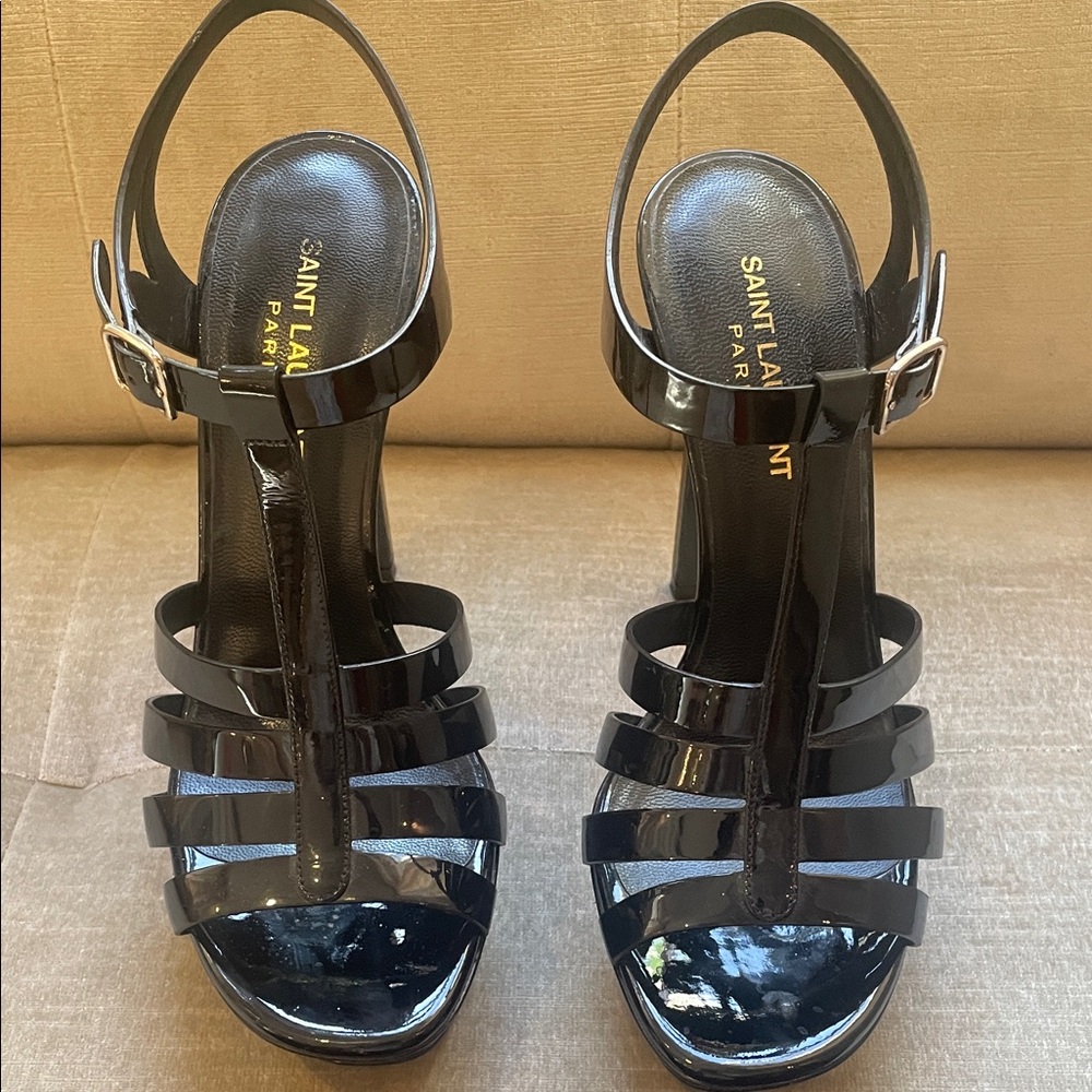Saint Laurent ( YSL) Black Patent Strappy Heels